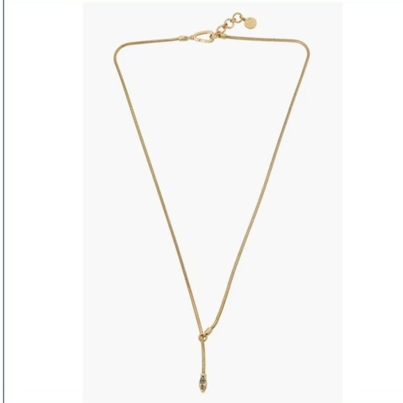 All Saints Necklace Gold Plated Pave Snake Head Lariat Pendant Slide - Picture 4 of 12